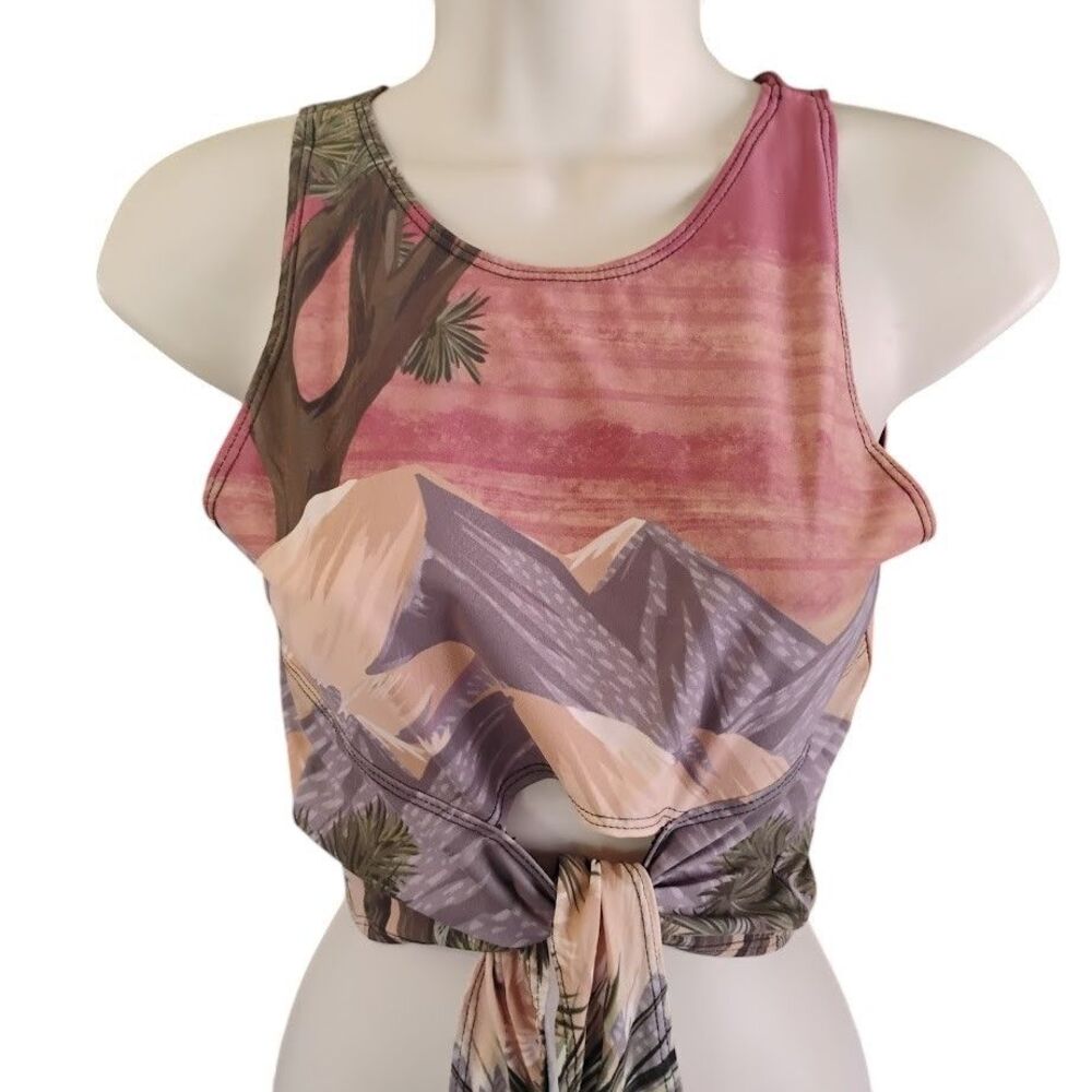 Yoga Democracy Ready or Knot Tank Top Small Desert Sandstone Canyon Print Tie